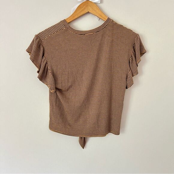 Soprano Thin Stripe Black and Orange Ribbed Ruffle Tie Tee - Picture 3 of 3